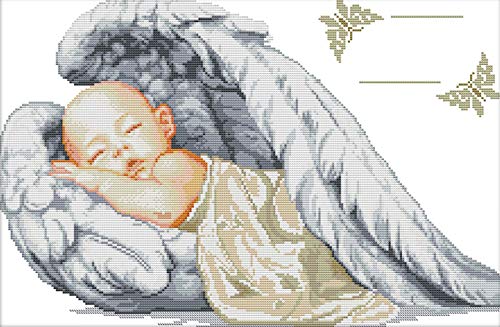 Joy sunday Stamped Cross Stitch Starter Kits Beginners Cross-Stitching Accurate Pre-Printed Pattern - A Sleepy Little Angel 11CT 24 in X 17 in, Frameless (Picture Printed K777)