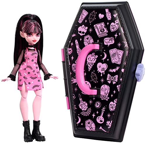 Monster High Playset, Draculaura Gore-ganizer, Beauty Organizer, Bat Clips, Comb and Mirror Compact, Stickers, Stamp Pen, Gifts for Creative Kids