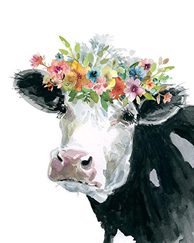 Posterazzi Collection Flower Crown Cow Poster Print by Carol Robinson (10 x 8)