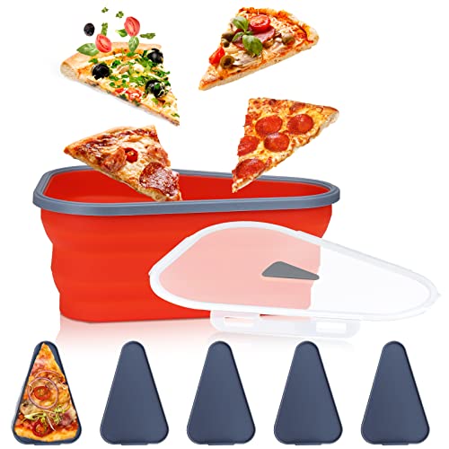 ICNESS Pizza Storage Container Expandable,Pizza Container with 5 Microwavable Serving Trays,Adjustable Pizza Slice Container,Reusable Pizza Storage to Organize Save Space ,Microwave Safe