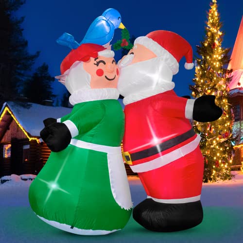 6FT Inflatable Christmas Decorations Santa and Mrs. Claus Sweet Kiss, Lighted Up Christmas Inflatables Blow Up Yard Decorations Xmas Outdoor Decor for Party, Garden, Lawn, Winter Decor, Holiday