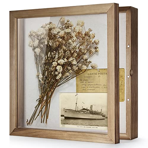 TJ.MOREE Shadow Box Frame 12 x 12 Shadow Box Display Case with Glass Window Door Farmhouse Picture Frame Wedding Bouquet Memorabilia Photos Memory Box for Keepsakes - Carbonized