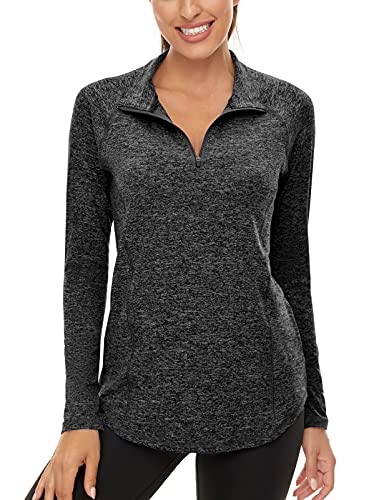 LURANEE Long Sleeve Athletic Shirt Women, Casual Black Lightweight Half Zip Pullover Loose Hiking Running Clothes Comfy Workout Yoga Tops Fitness Gym Wear Sport Quick Dry Fit Shirts M