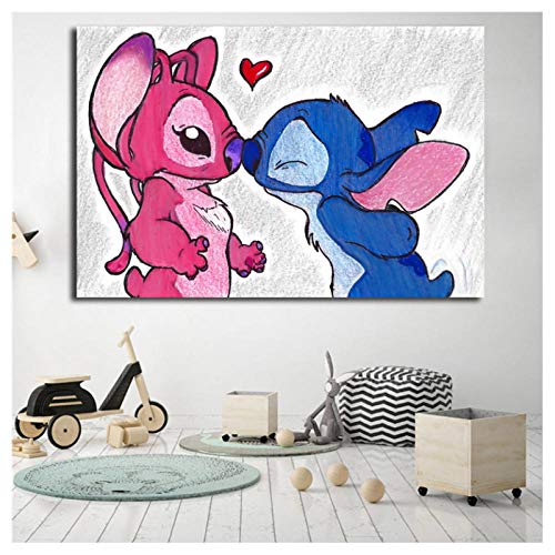 dayanzai Stitch and Angel Minimalist Wall Art Canvas Poster and Print Canvas Painting Decorative Picture for Bedroom Home Decor -40X60Cm No Frame