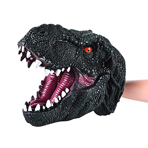 COGO MAN Dinosaur Puppet Rubber, Dinosaur Hand Puppet | Realistic Tyrannosaurus Rex Head | Lifelike Hand Puppet Toys | Halloween Decorations Toys Gifts for Adults and Kids(Dark Green)