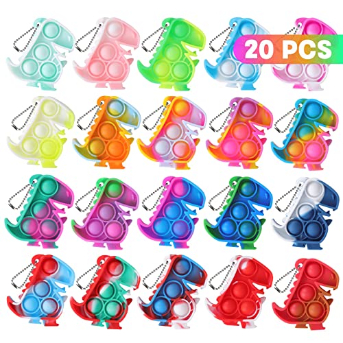 Dinosaur Toys Pop Fidget Toys Its Party Favors Kids Toys, 20 PCS Pop Keychain It Toddler Toys Fidgets Packs Sensory Toys Stress Toys Party Gift for Boys, Autism Popper Toy for Girls Fidget Pack