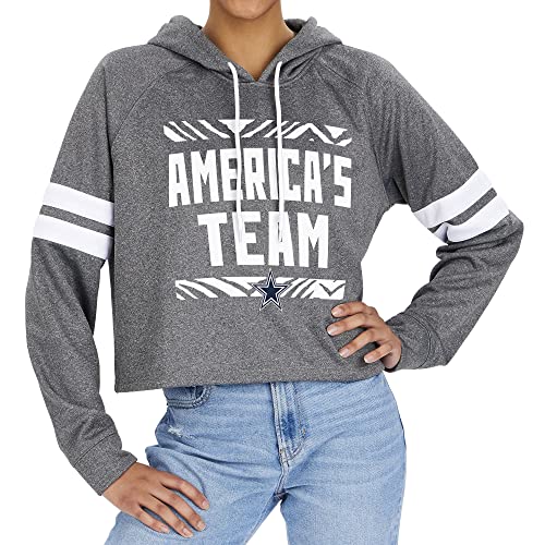 Officially Licensed Zubaz Women's NFL Heather Gray Crop Top Hoodie, Dallas Cowboys, Size Large