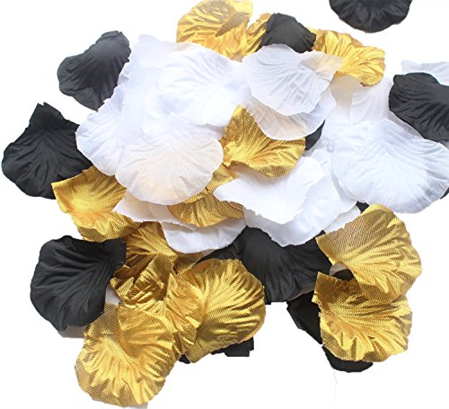 AllHeartDesires 900 Pack Mixed Gold Black White Artificial Silk Rose Petal Flower Centerpieces Table Scatters Confetti Vintage Wedding Flower Basket Vase Filler Birthday Bridal Shower Decoration