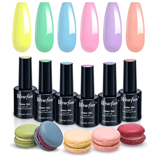 Gel Nail Polish Set Pastel - Wowfun 6 Colors 10ml Gel Polish Set Spring Summer Pink Green Blue Soak Off Macaron Nail Polish Purple Yellow DIY at Home Gift for Starter and Professional Birthday Gifts for Her (Macaron Diary)