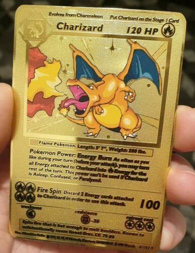 PokÃ©mon TCG Charizard 4/102 Base Set Shadowless Gold Metal Custom Card