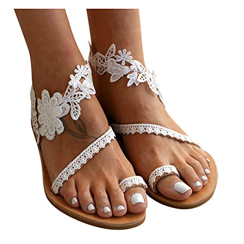 Women's Summer Sandals Bohemian Beaded Ankle Walking Strap Size Casual Flip Flops Ladies Beach Sexy Flats Comfortable Shoes