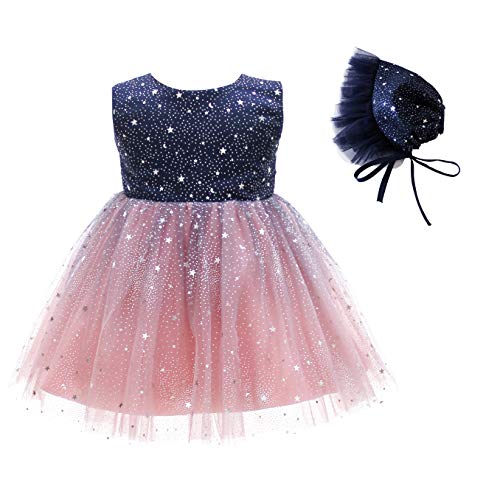 Glamulice Infant Holiday Formal Dress Baptism Christening Tutu Sparkle Tulle Ombre Toddler Baby Flower Girls Lace Bridesmaid Dresses Tutu Birthday Wedding Party Outfit 6-12 Navy Blue Blush Pink 6M