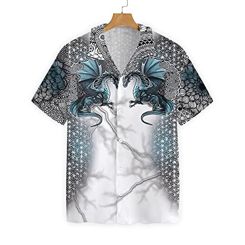 HYPERFAVOR Dragon Shirts for Men, Dragon Tattoo Art Hawaiian Shirt for Men, Cool Graphic Dragon Button Down Shirt Men