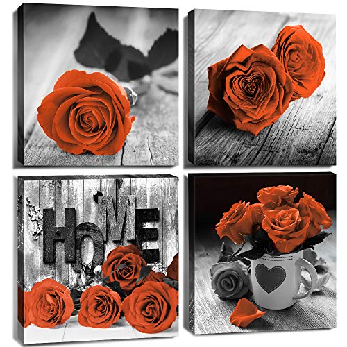 Orange Wall Decor for Living Room Grey and Burnt Orange Rose Wall Art for Couples Bedroom Artwork Black and White Bathroom Pictures Flower Canvas Painting Modern Office Home Decoration 12Ã12