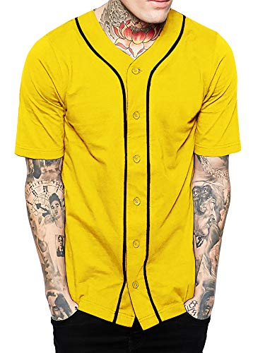 Hat and Beyond Mens Baseball Button Down Jersey (X-Large, 01up01_Yellow/Black)