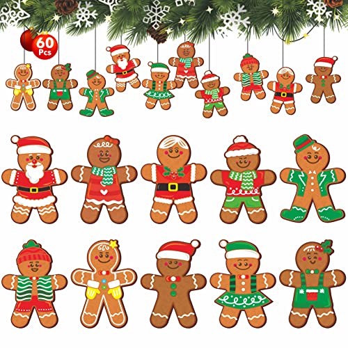 60 PCS Gingerbread Man Cutouts, Double Sided Printing Christmas Decoration Dry Erase with PET Film Gingerbread 10 Designs for Winter Xmas Holiday Bulletin Board Classroom School (Mini Size 4â x 3.1â)