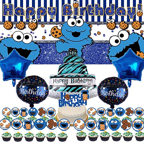 Cookie Monster Birthday Party Supplies for Kids Favors Decorations Backdrop Decor Balloons Banner Birthday Cake Topper