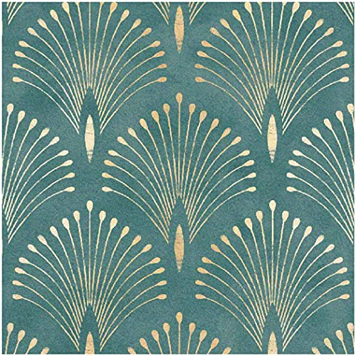 UniGoos Peacock Tail Classic Pattern Blue Green Peel and Stick Wallpaper Vintage Removable Wall Paper Modern Self Adhesive Contact Paper for Cabinet Shelf Liner Bedroom DIY Decor 17.7