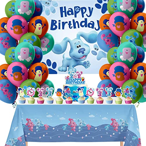 Nelton Birthday Party Supplies For Blues Dog Includes Banner - Cake Topper - 24 Cupcake Toppers - 20 Balloons - 1 Table Cloth - 1 Backdrop