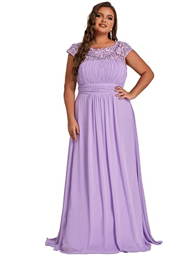 Ever-Pretty Womens Floral Lacey Plus Size Long Maxi Wedding Guest Bridesmaid Dresses Lavender US 16