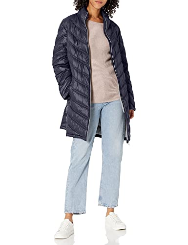 Calvin Klein Women's Chevron Quilted Packable Down Jacket (Standard and Plus), Navy, 2X