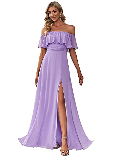 Ever-Pretty Women's Ruffles Plus Size Chiffon A Line Bridesmaid Dresses for Weddings Long Lavender US16