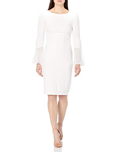 Calvin Klein Sheath Chiffon Bell Sleeves – Women's Casual Dresses, Cream 3, 4