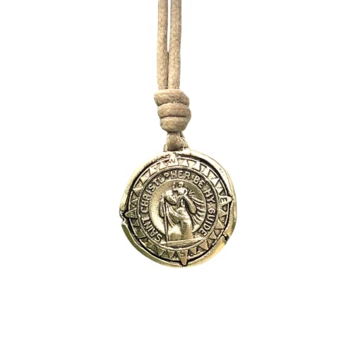 Gold St Christopher Necklace - Mens Saint Pendant Travelers, Gift Religious Jewelry, Protection Medal, Men Silver Medallion, Women Gift to Husband, Best Friend Present, Catholic Charm (Gold)