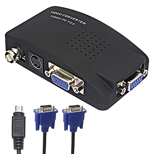 XMSJSIY BNC to VGA, S Video VGA to VGA Converter CCTV Camera PC to TV Adapter BNC Input to VGA Input to VGA Output Laptop Computer Monitor Converter for DVR DVD Player Support PAL NTS