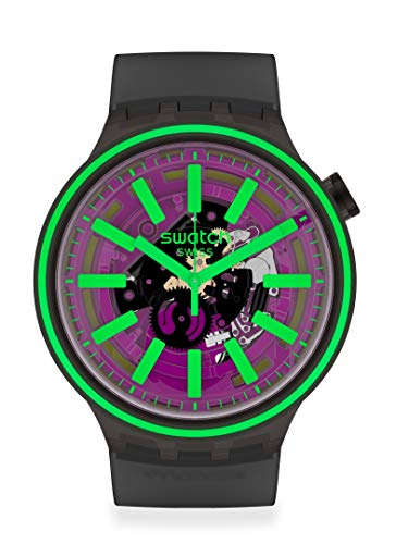 Swatch BIG BOLD Swiss Quartz Silicone Strap, Black, 24 Casual Watch (Model: SO27B113), Green