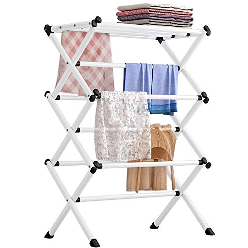 FKUO Household Indoor Folding Clothes Drying Rack, Dry Laundry and Hang Clothes,Towel Rack (White)