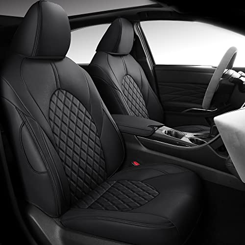 LEYJOIN Full Coverage Faux Leather Custom Car Seat Covers Full Set Fit for 2018 2019 2020 2021 Toyota Camry Hybrid LE SE XLE XSE L (18-21 Camry Hybrid LE SE, Black)