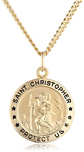 Amazon Collection 14k Gold-Filled Medium Round Saint Christopher Pendant Necklace with Stainless Steel Chain, 20