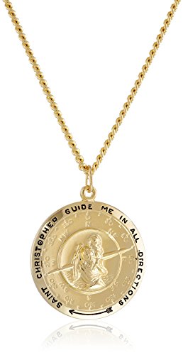 Amazon Collection Men's 14k Gold-Filled Round Saint Christopher Compass Medal with Stainless Steel Chain, 24