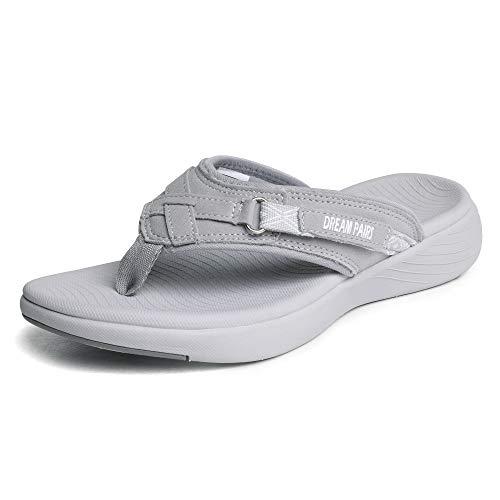 DREAM PAIRS Women's Breeze-1 Arch Support Flip Flops Comfortable Thong Sandals, Grey, Size 8