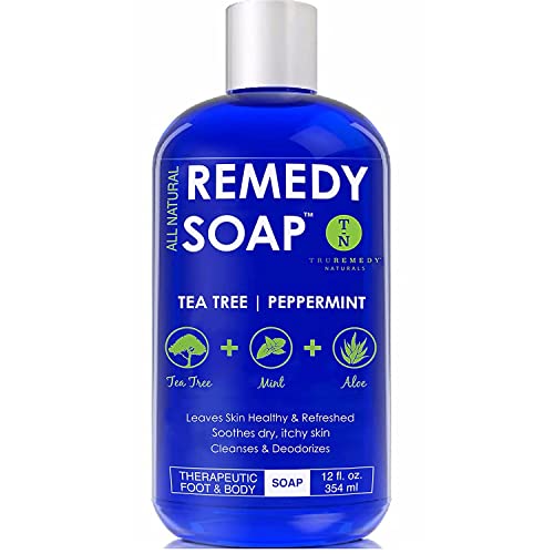 Remedy Soap Tea Tree Oil Body Wash | Helps Body Odor, Athlete's Foot, Jock Itch, Ringworm, Yeast Infections, Skin Irritations | Shower Gel for Women/Men | 100% Natural Tea Tree, Mint & Aloe Skin Cleanser (12 oz)