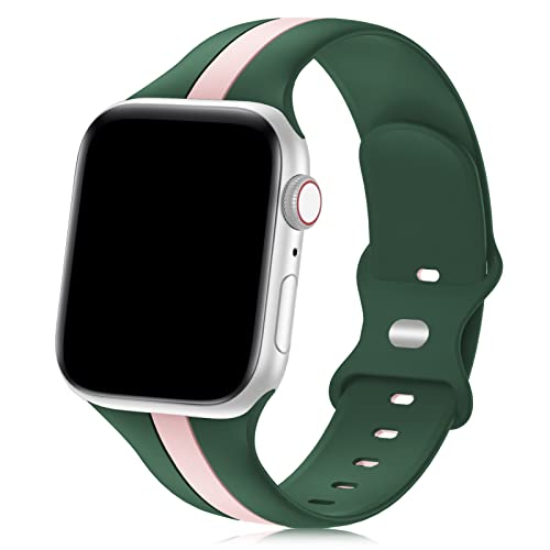 Designer Sport Band Compatible with Apple Watch iWatch Bands 40mm 38mm 41mm Women Men, Luxury Silicone Strap Wristbands for Apple Watch Series 8/7/6/5/4/3/2/1/SE/Ultra [Grass Green Pink,38mm 40mm 41mm]