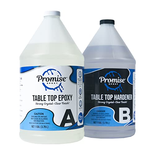 Promise Epoxy - Clear Table Top Epoxy Resin That Self Levels, This is a 2 Gallon High Gloss (1 Gallon Resin + 1 Gallon Hardener) Kit That's UV Resistant – It's DIYer with Minimal Bubbles