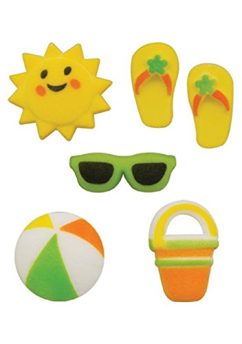 Summer Fun Assortment Beach Ball Pail Sun Flip Flops Sunglasses Decorations Sugar Topper Birthday Party Celebrate Cup Cake Cake Cookie toppers 12count