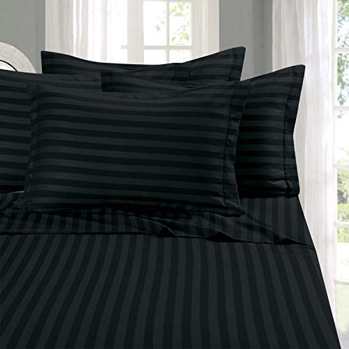 Elegant Comfort Best, Softest, Coziest 6-Piece Sheet Sets! - 1500 Thread Count Egyptian Quality Luxurious Wrinkle Resistant 6-Piece Damask Stripe Bed Sheet Set, Queen Black