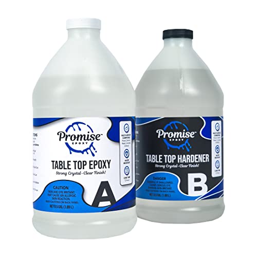 Promise Epoxy - Clear Table Top Epoxy Resin That Self Levels, This is a 1 Gallon High Gloss (0.5 Gallon Resin + 0.5 Gallon Hardener) Kit That's UV Resistant – It's DIYer with Minimal Bubbles