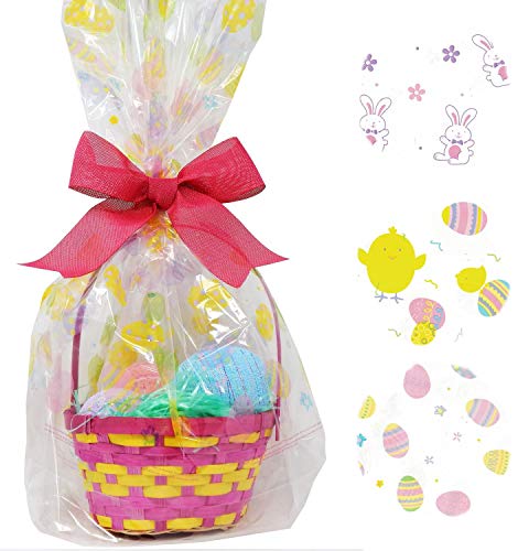 6 Pack Happy Easter Jumbo Cello Basket Bags 22â x 25â Printed Plastic Cellophane Wrapping Party Decorations by Gift Boutique