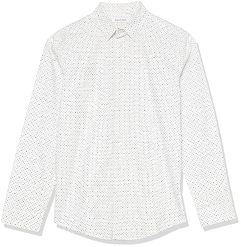 Calvin Klein Big Boys' Long Sleeve Printed Button-Down Dress Shirt, Logo White, 16