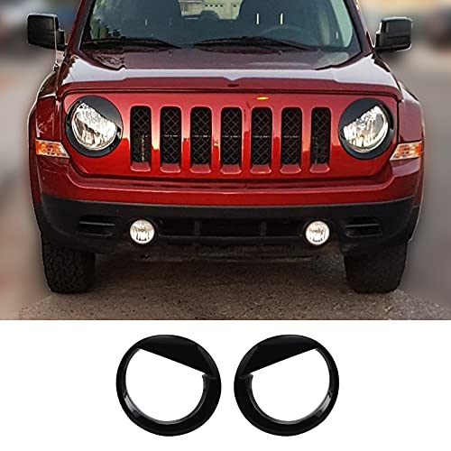 JeCar Headlight Trim Cover ABS Angry Birds Style Front Lamp Bezels for Jeep Patriot 2011-2016, Black