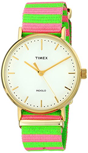 Timex Women's TW2P91800 Fairfield 37 Pink/Green Nylon Slip-Thru Strap Watch