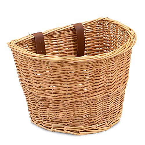 Prosource Wicker Bike Basket Front Cargo for Women and Men, Fits Most Bikes, Beach Cruiser, Stationary Bike, Ebike, Road Bike, Light Brown