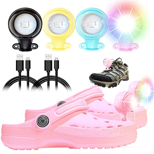 Cooo Croc Lights RGB Color LED Rechargeable Floodlights Superbright 2Pcs Shoe Headlights for Croc Charms High Lumen All-Scene-U,Camping Accessories,Dog Walking Light, Hiking,Night Trail Running-Pink