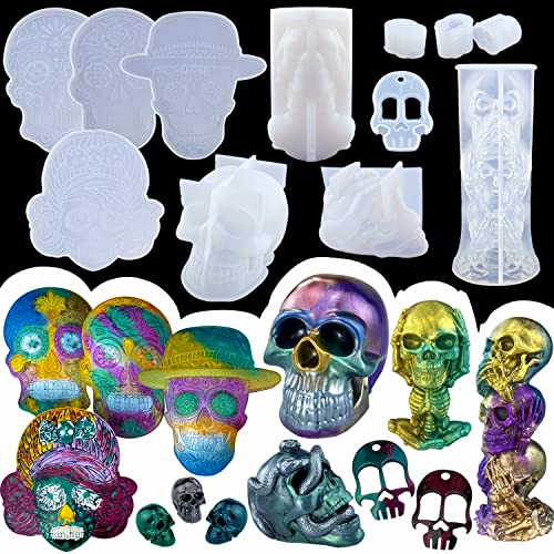 PopCiel 12 Pcs Skull Resin Molds 3D Skull Molds for Epoxy Resin, Skull DÃ©cor Silicone Resin Molds for Candle Making, Home DÃ©cor, Halloween DÃ©cor