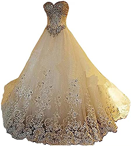 Women's Plus Size Wedding Dresses for Bride Strapless Princess Beaded Crystal Lace Ball Gown Bridal Dress with Train Detachable Shawl Us26 White