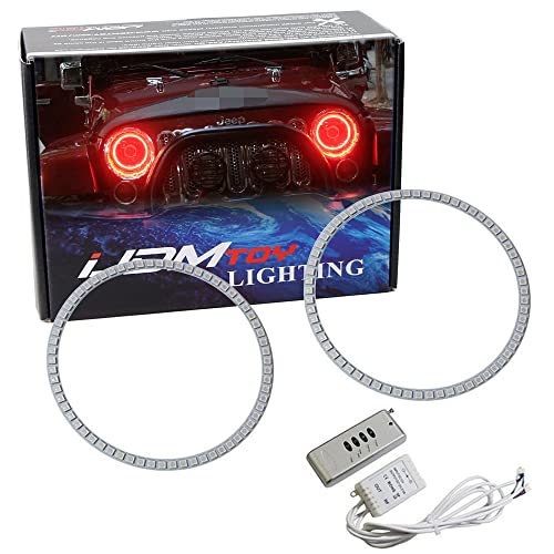 iJDMTOY 132-LED RGB Multi-Color LED Angel Eyes Halo Rings Compatible With Jeep Wrangler JK (Also fit any car with 7-Inch headlights)